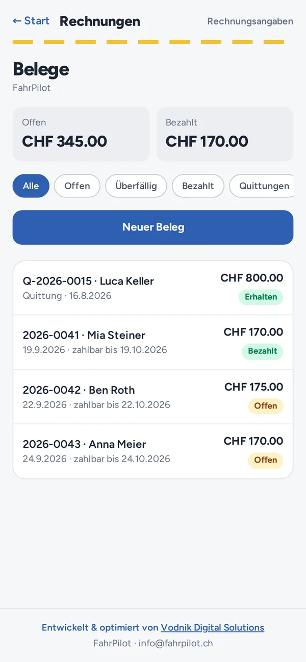 Belege auf dem Handy, offen und bezahlt