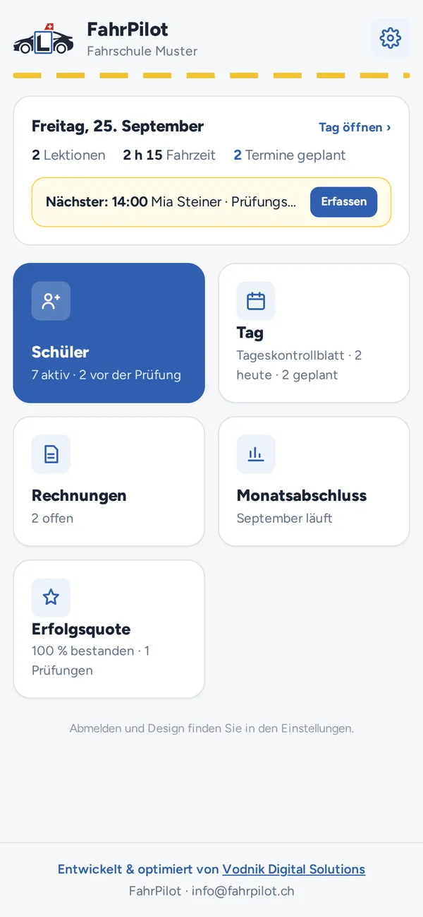 Startseite von FahrPilot auf dem Handy